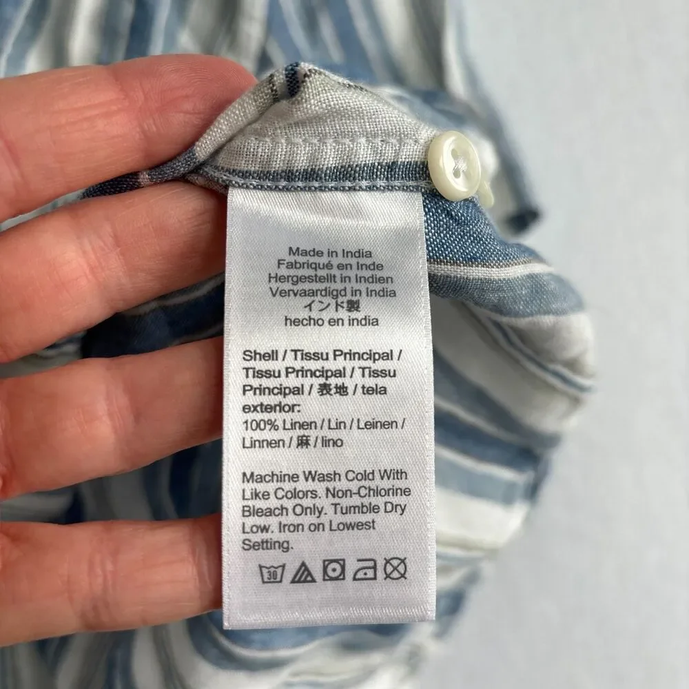 J. Crew Irish Linen Button Down Shirt Mens XL Striped Short Sleeve Preppy Resort